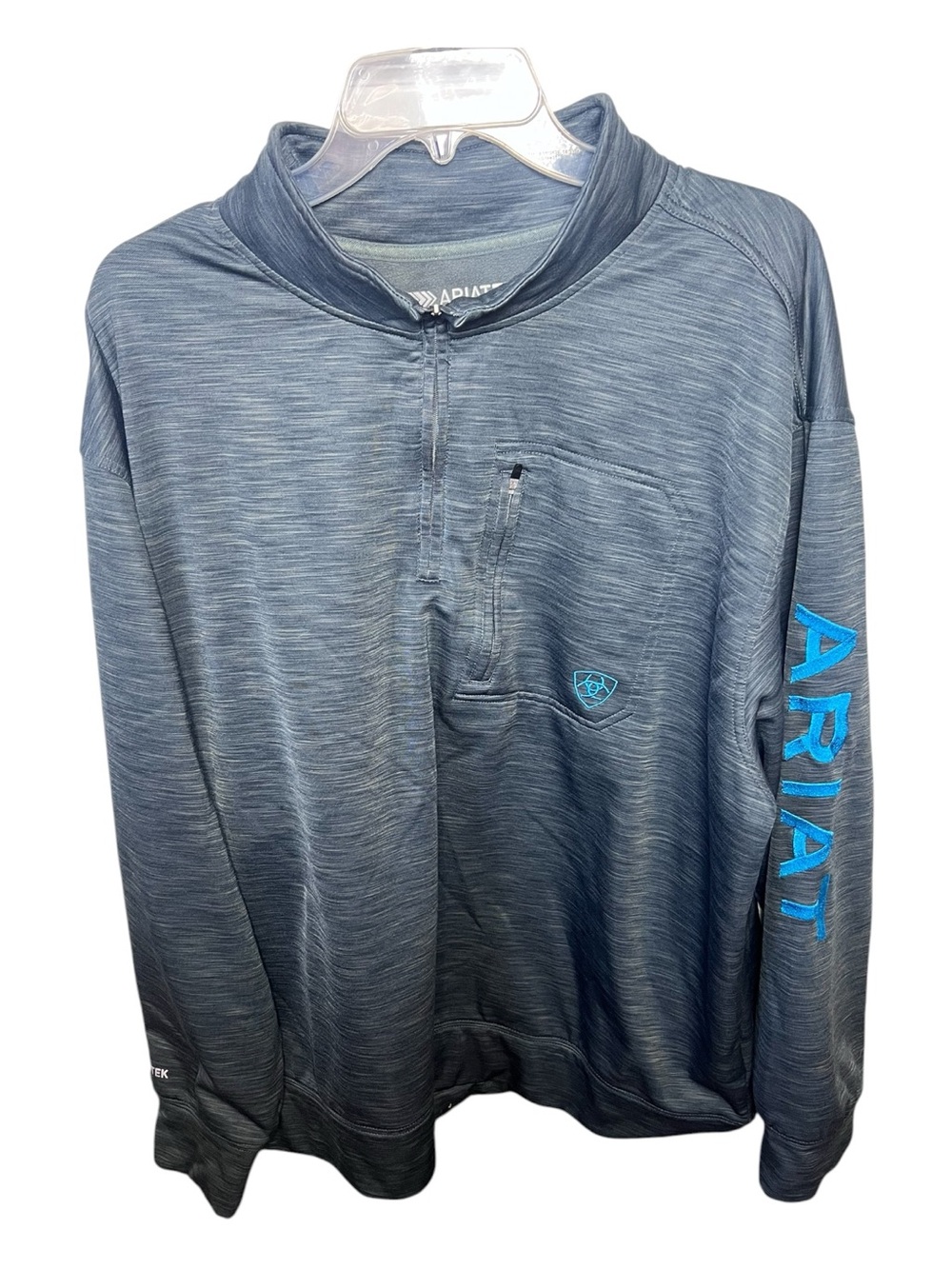 Ariat Gray Heather Quarter-Zip Pullover with Blue Logo Sleeve